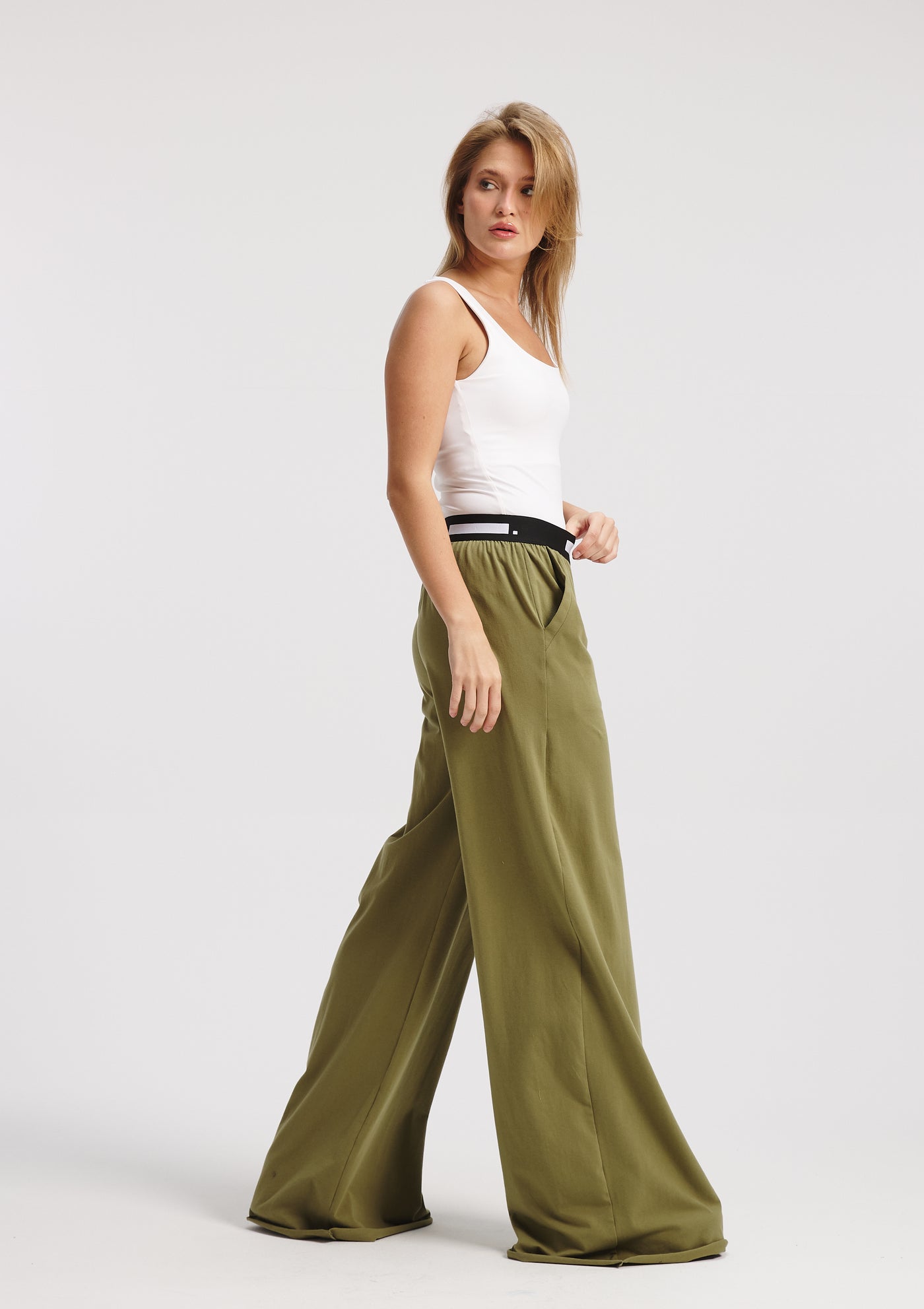 Extra Wide Leg Cotton Jogger In Olive
