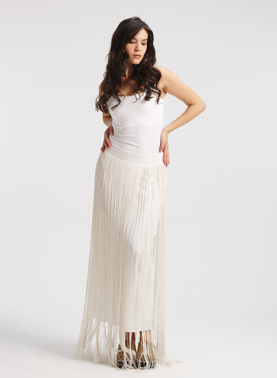 All Around Fringes Skirt In off white