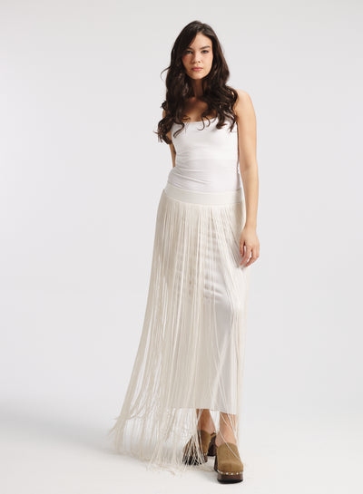 All Around Fringes Skirt In off white