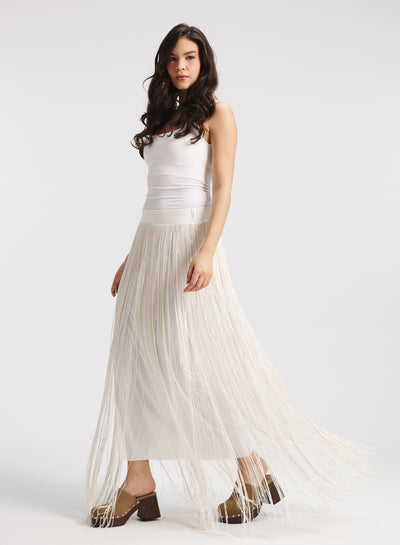 All Around Fringes Skirt In off white