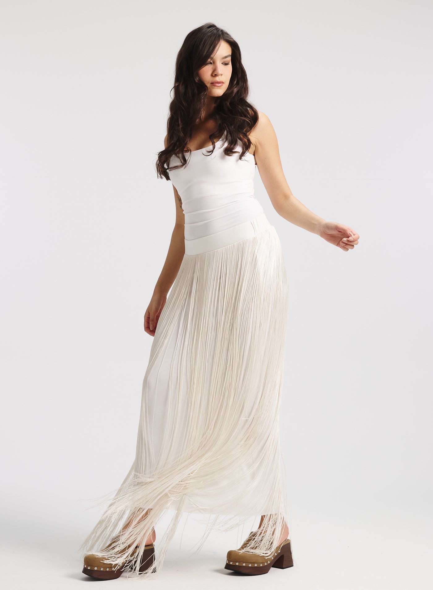 All Around Fringes Skirt In off white