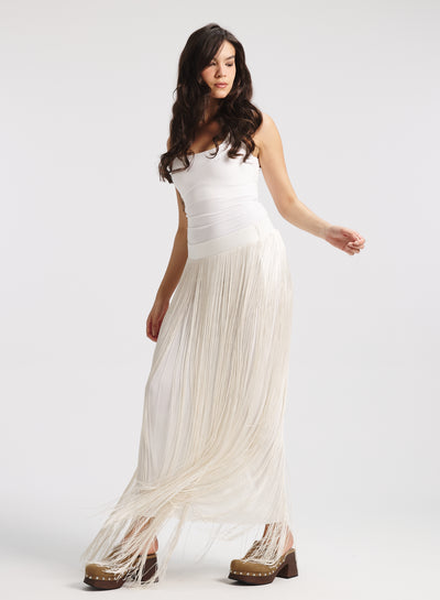 All Around Fringes Skirt In off white