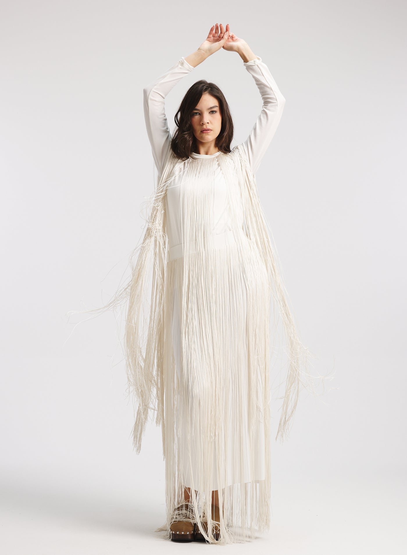 All Around Fringes Skirt In off white