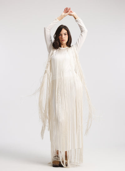 All Around Fringes Skirt In off white