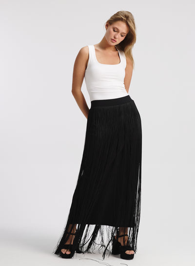 All Around Fringes Skirt In black