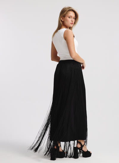 All Around Fringes Skirt In black