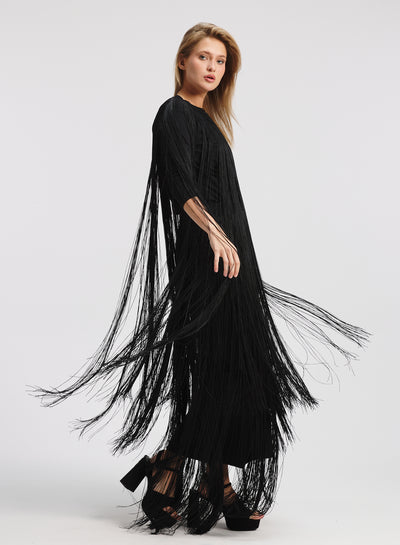 All Around Fringes Top In Black