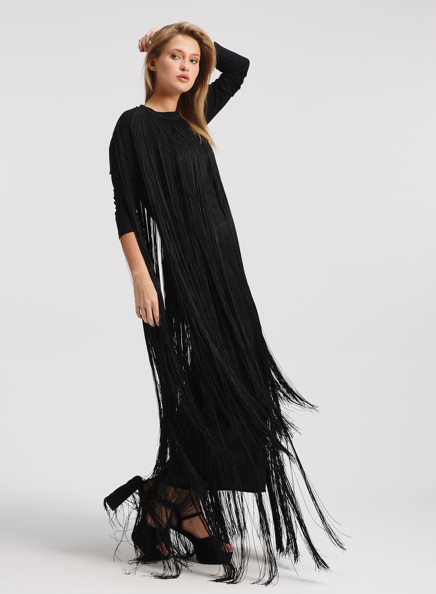 All Around Fringes Top In Black