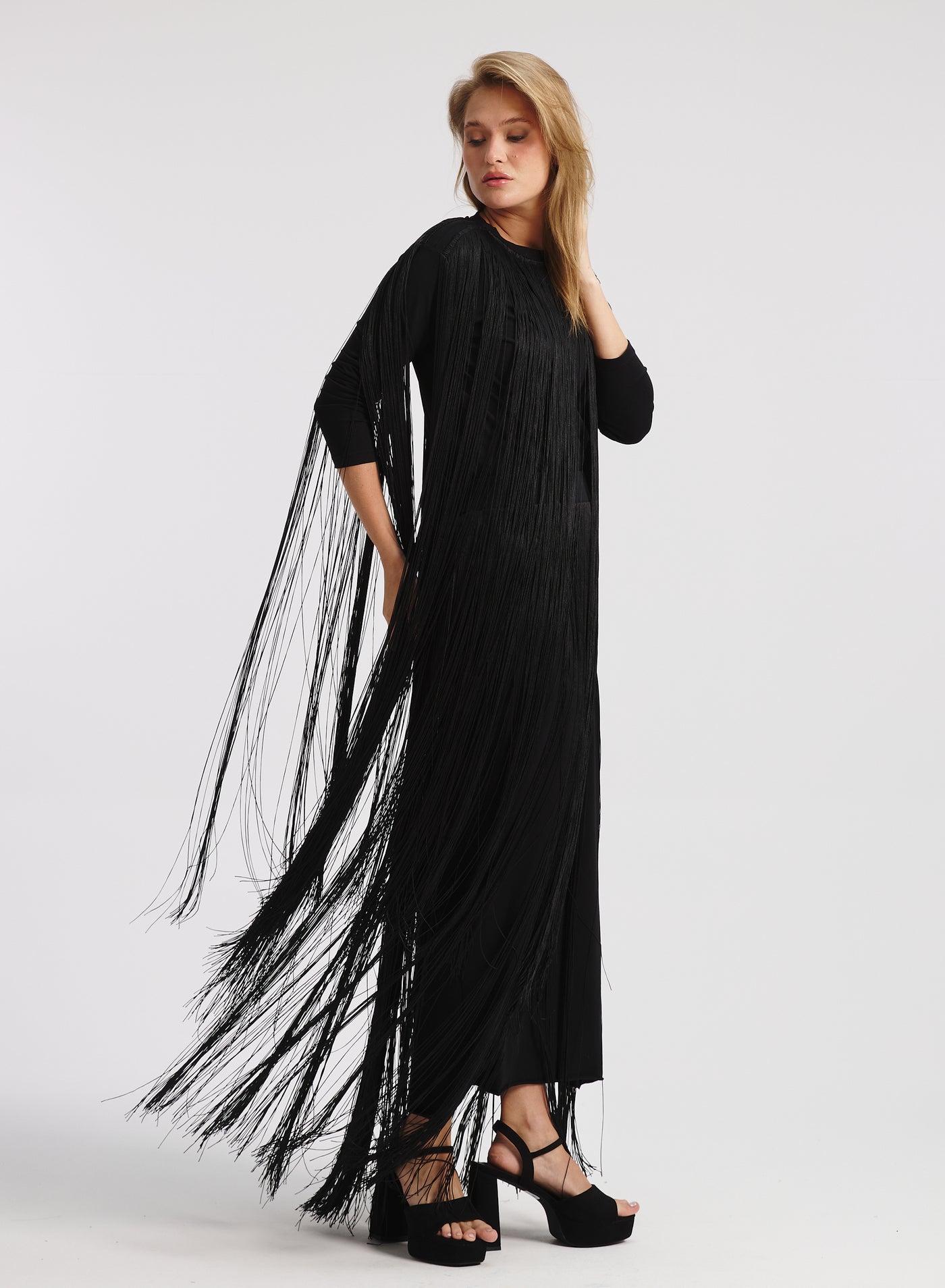 All Around Fringes Top In Black