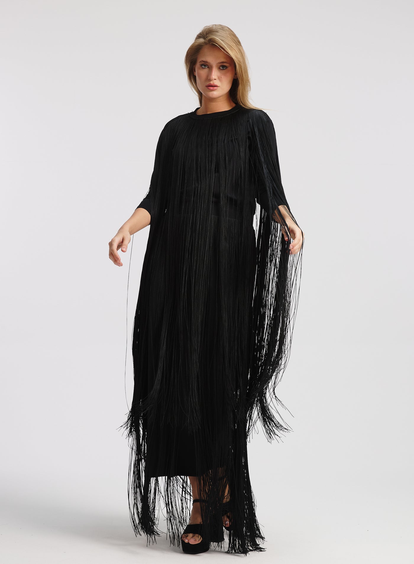 All Around Fringes Top In Black