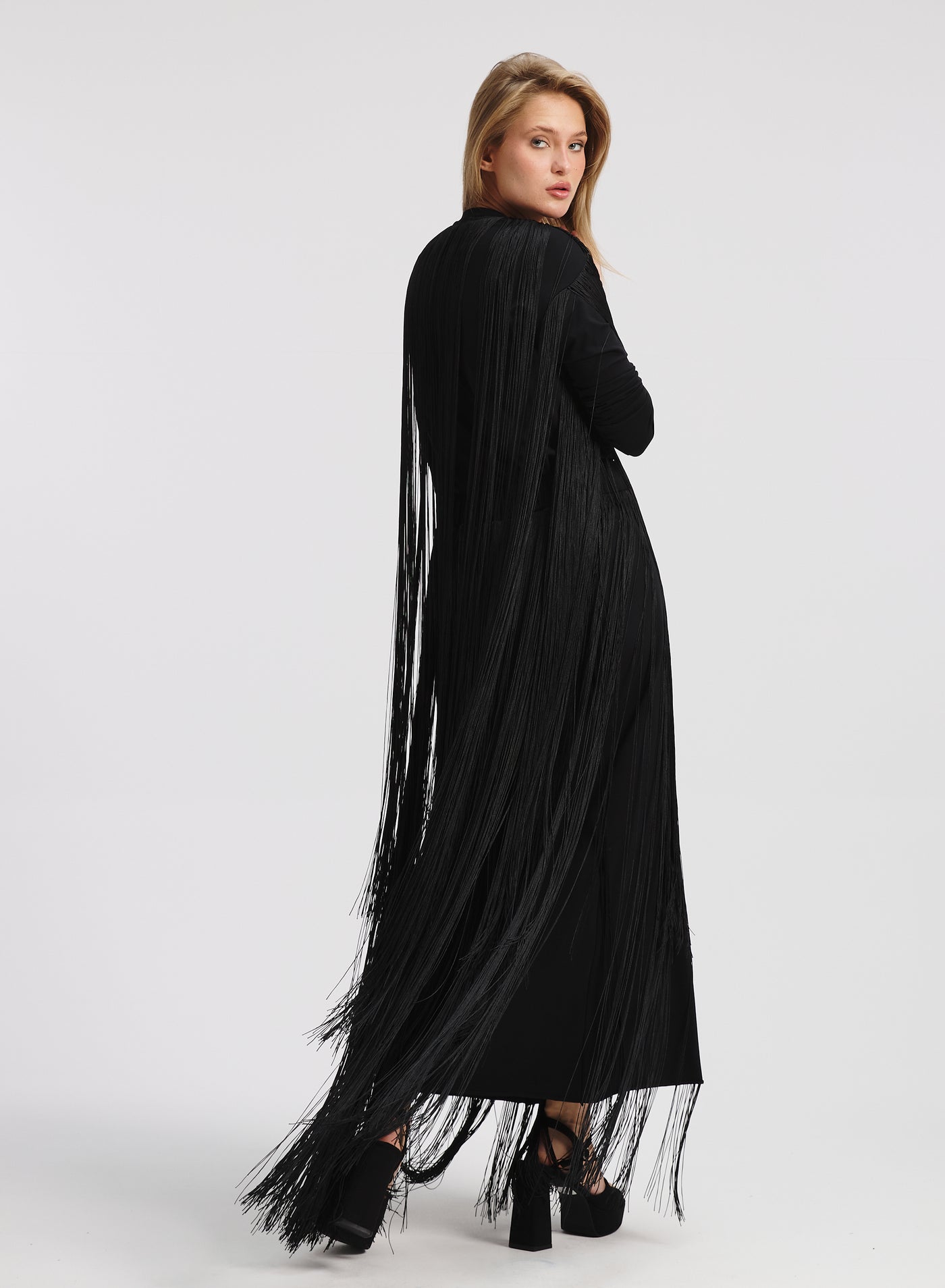 All Around Fringes Top In Black