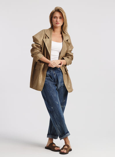 Extra Oversized Bold Shoulders Blazer In Gold