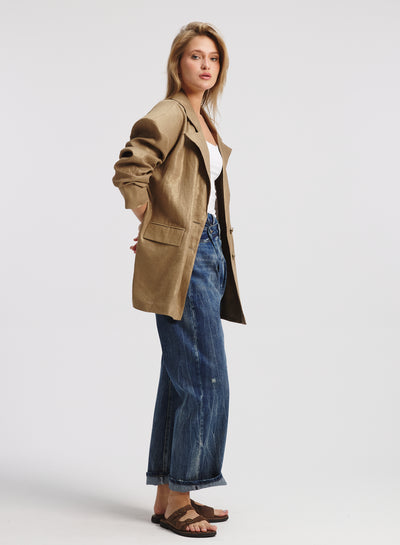 Extra Oversized Bold Shoulders Blazer In Gold