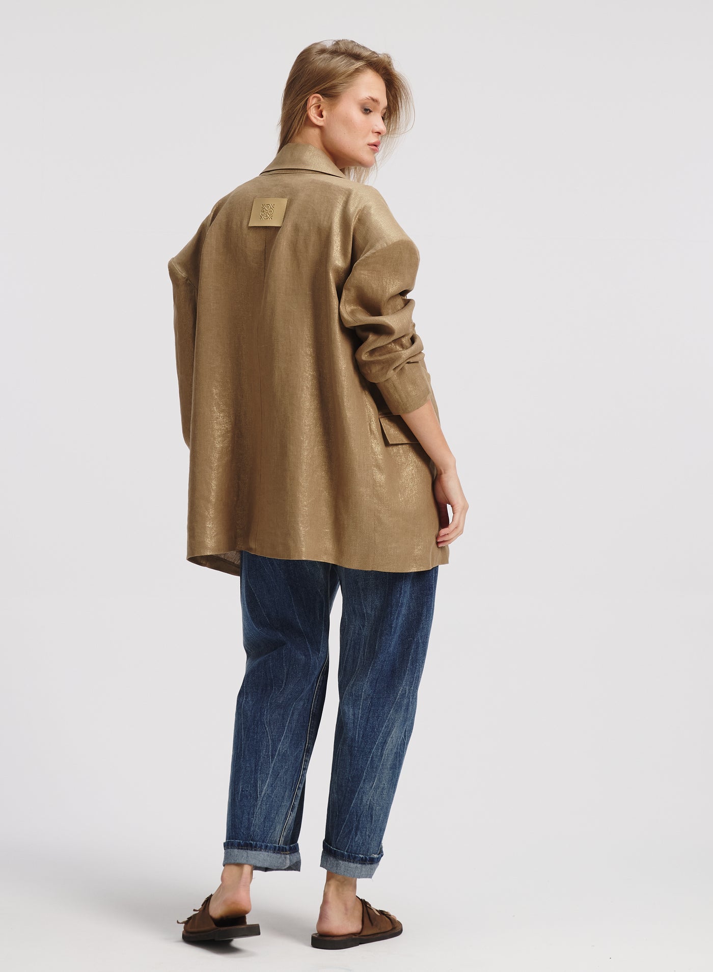 Extra Oversized Bold Shoulders Blazer In Gold