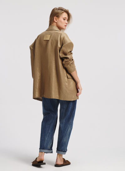 Extra Oversized Bold Shoulders Blazer In Gold