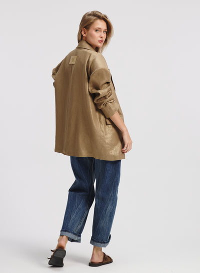 Extra Oversized Bold Shoulders Blazer In Gold