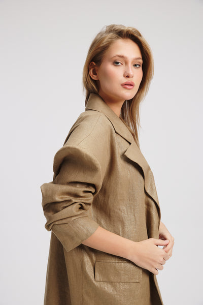 Extra Oversized Bold Shoulders Blazer In Gold