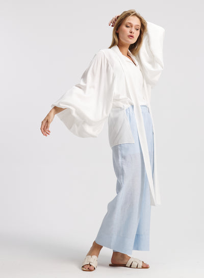 Long Tie Extra Balloon Top in White