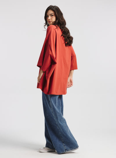 Oversized Differents Sides T-shirt In Brick