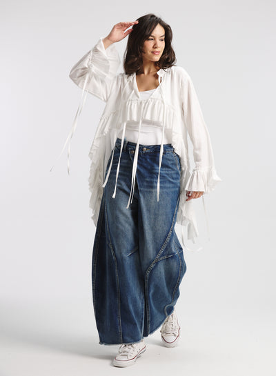 Cropped White Ruffle Cardigan