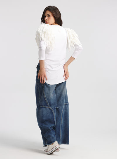 Fringes Shoulders T-Shirt In White
