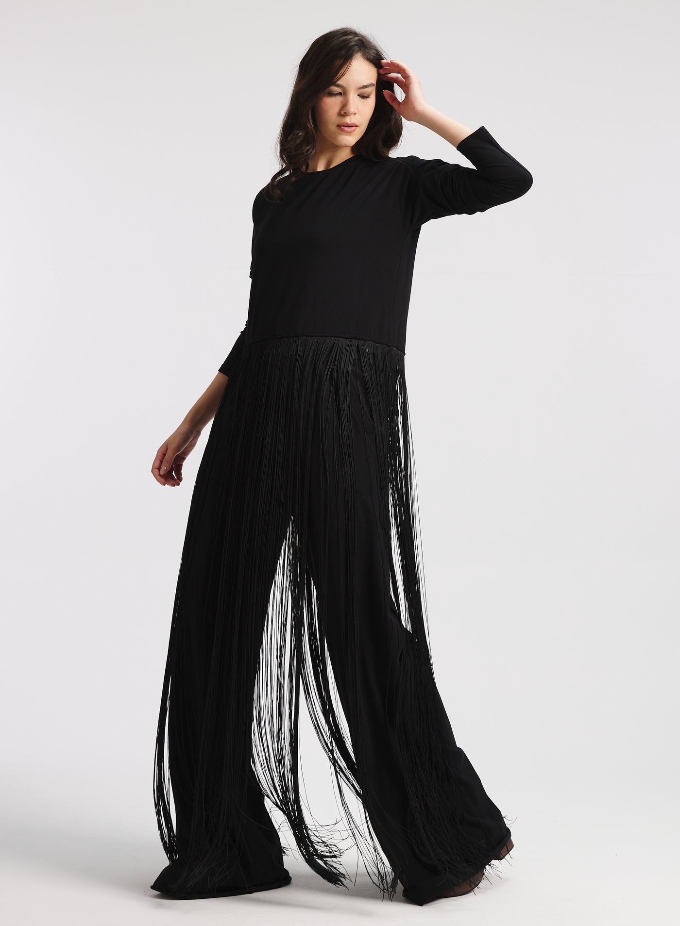 Maxi Fringes Hen T-Shirt In Black