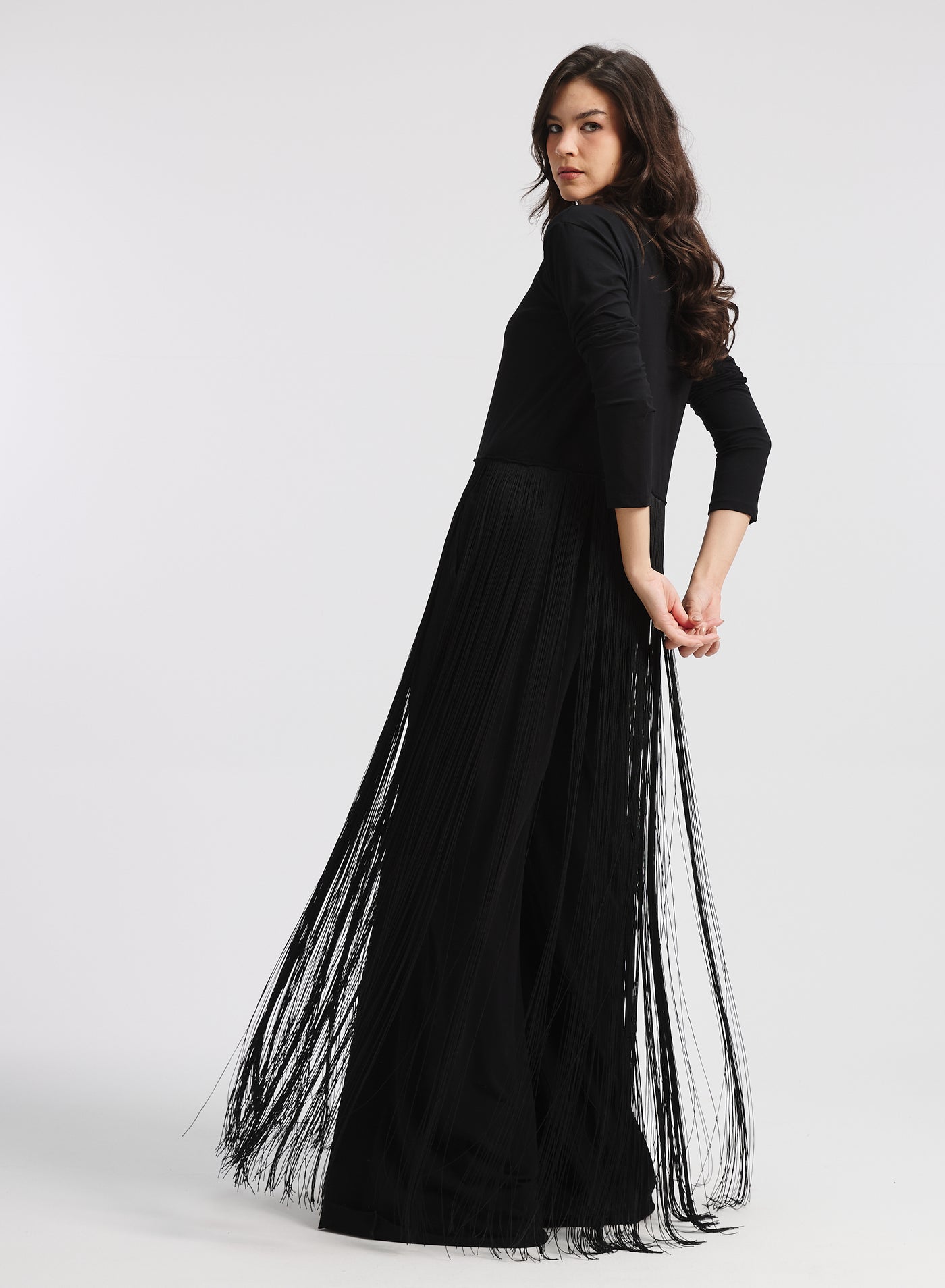 Maxi Fringes Hen T-Shirt In Black