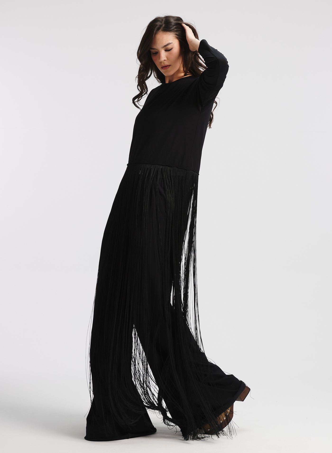 Maxi Fringes Hen T-Shirt In Black