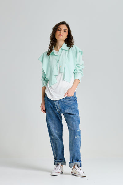 Cropped Bold Shoulders Shirt In Mint