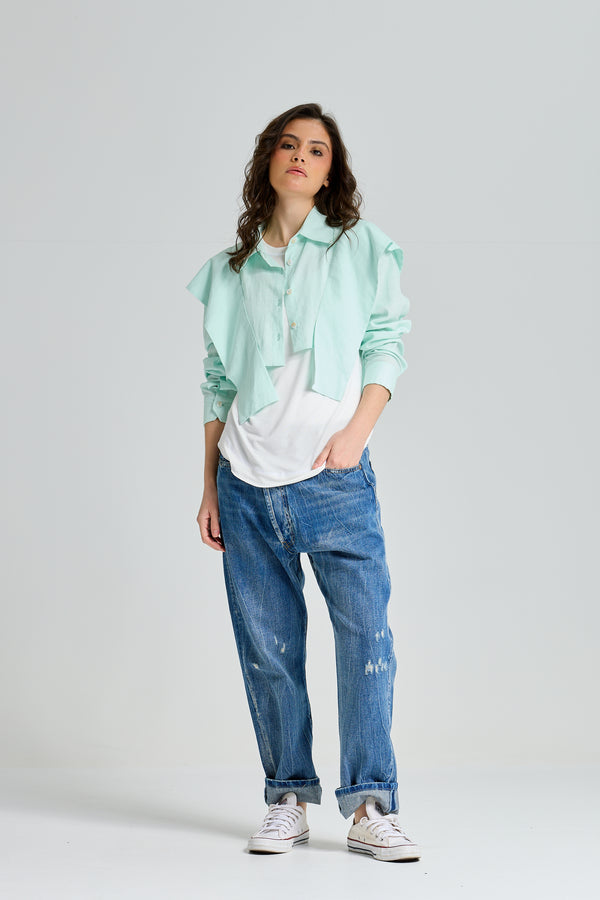 Cropped Bold Shoulders Shirt In Mint