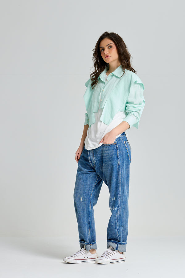 Cropped Bold Shoulders Shirt In Mint