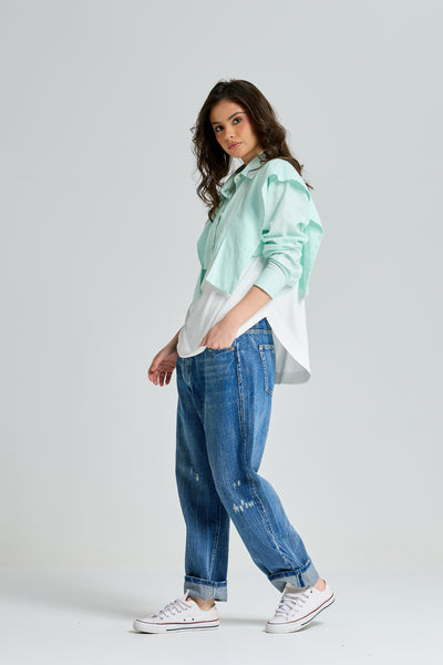 Cropped Bold Shoulders Shirt In Mint