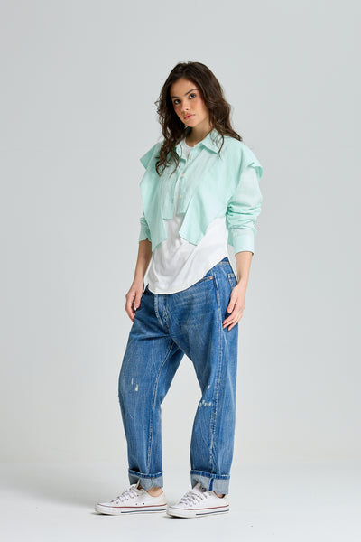 Cropped Bold Shoulders Shirt In Mint