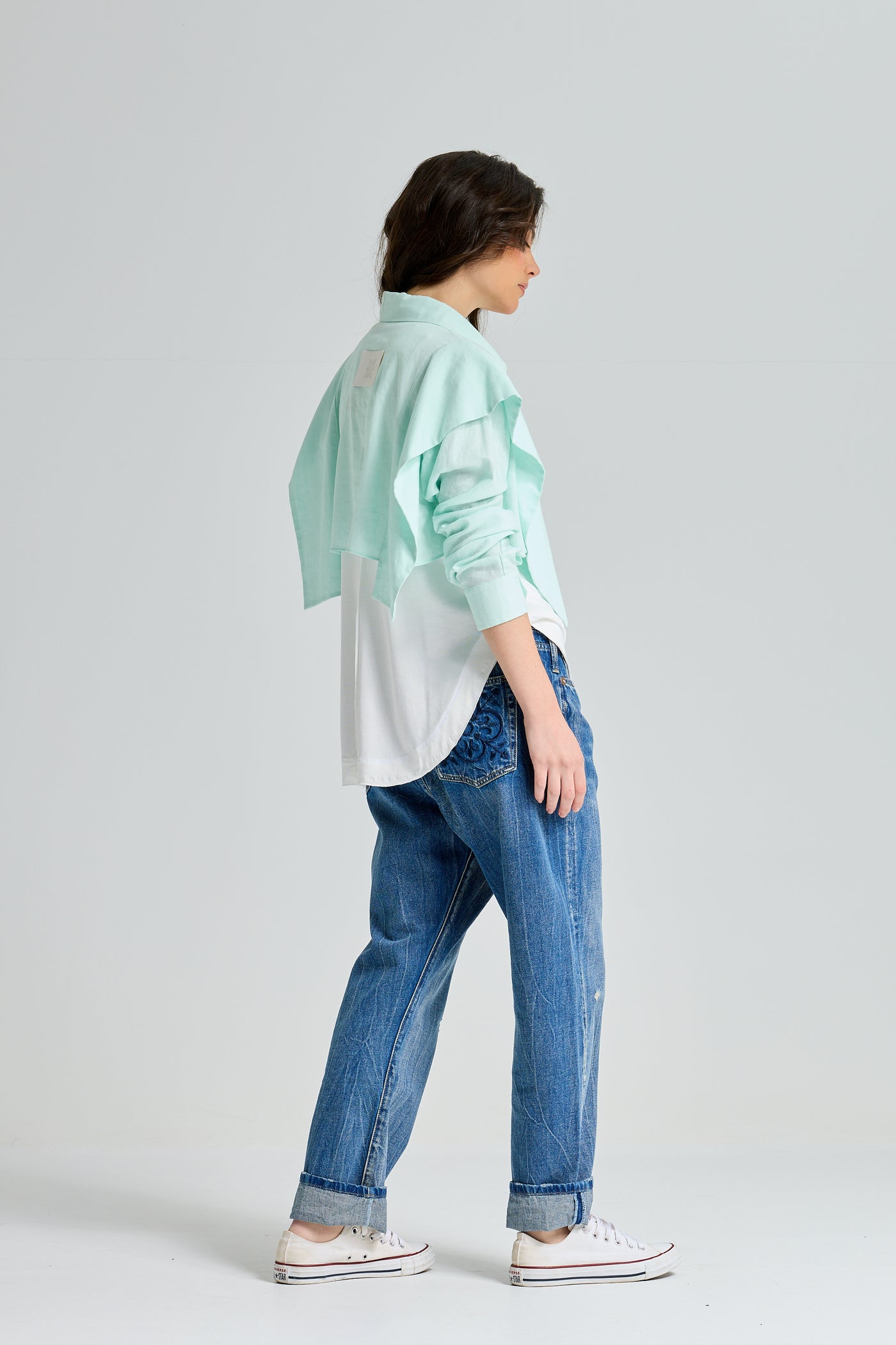 Cropped Bold Shoulders Shirt In Mint