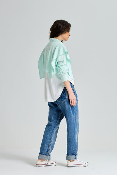 Cropped Bold Shoulders Shirt In Mint