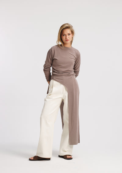 Asymmetrical sides Tight Top In Coffee