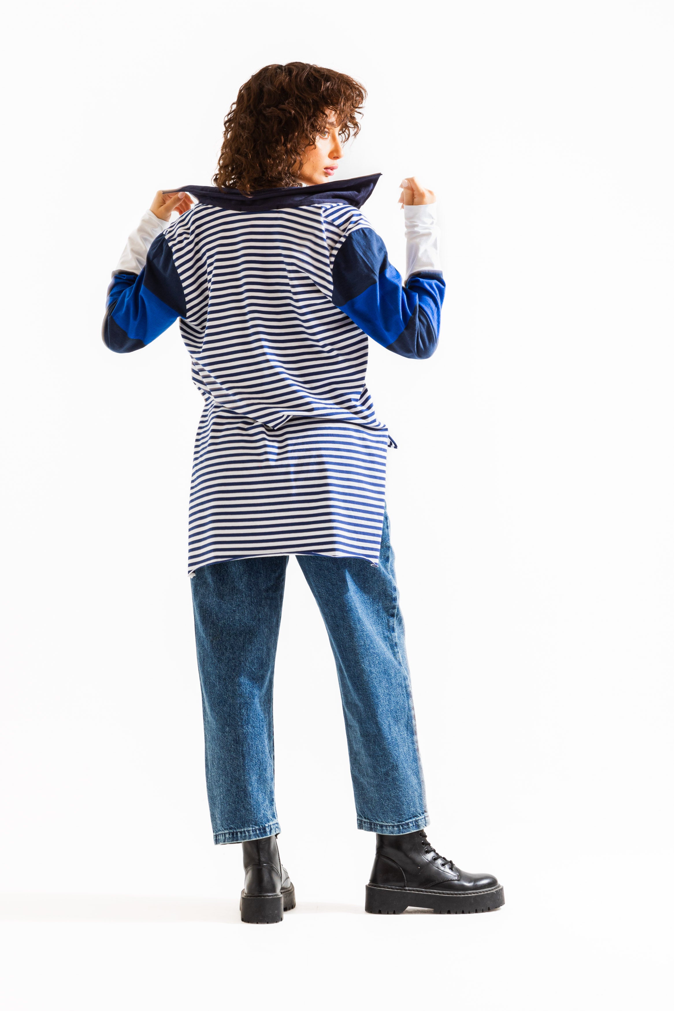 High Low Striped T-Shirt In Navy