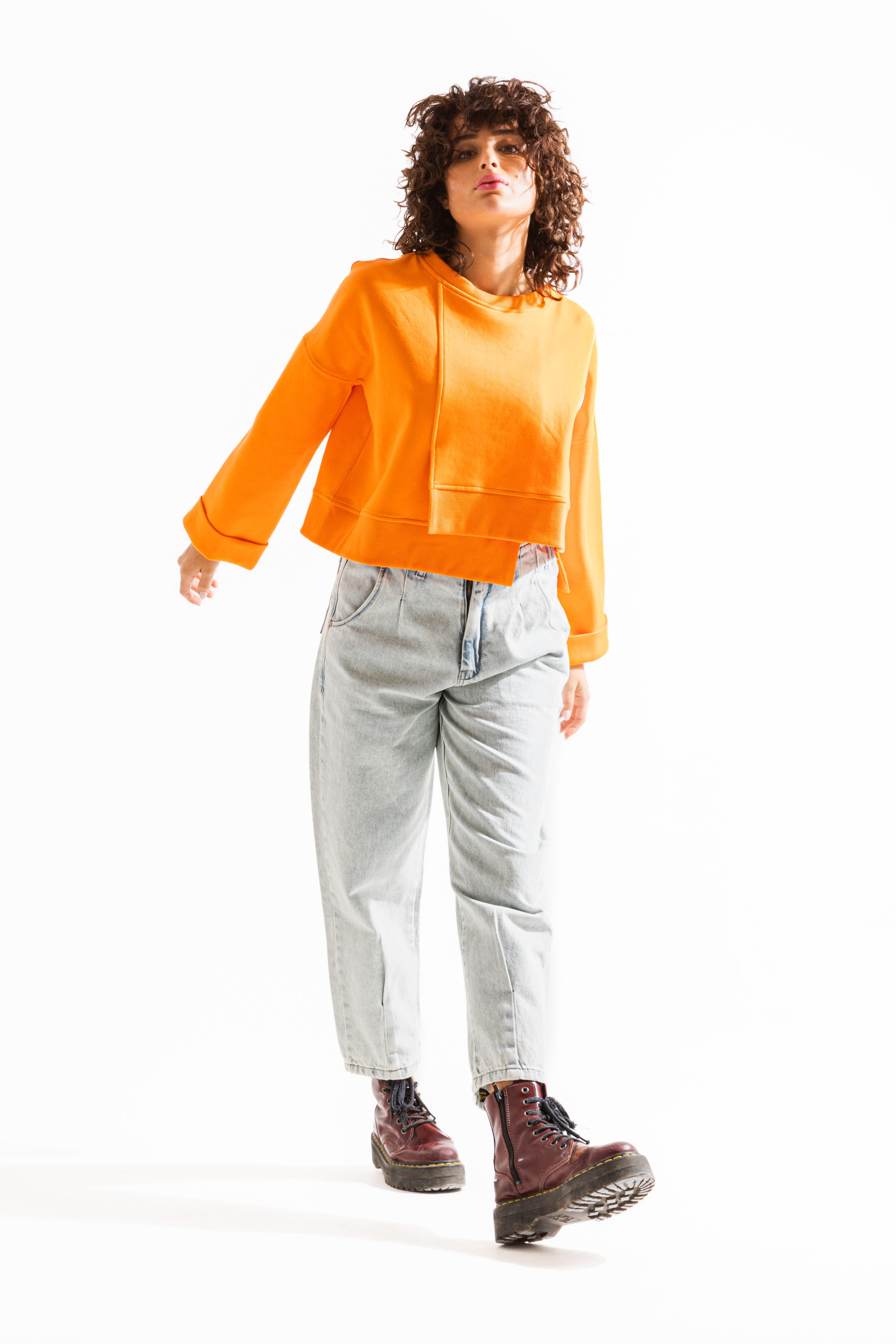 Asymmetrical Cropped Sweatshirt in orange