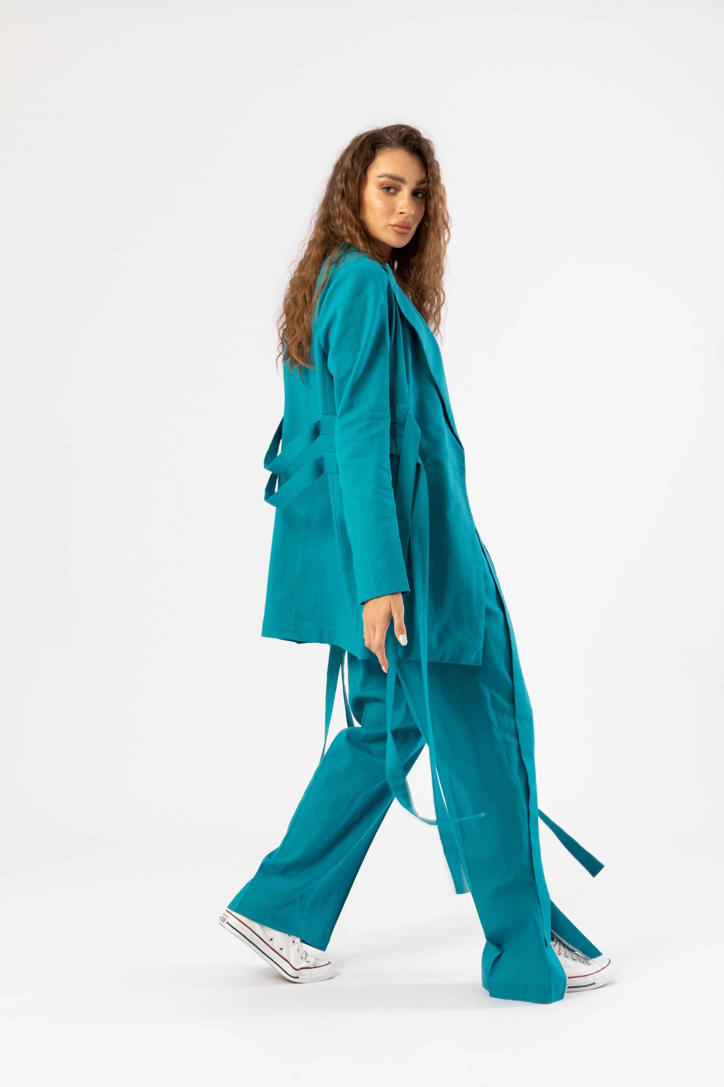 Linen Blazer In Turquoise